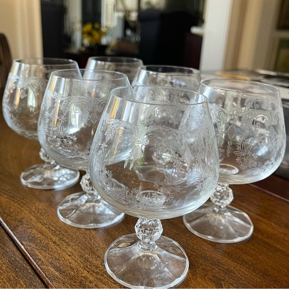 Set of 6 with box Cascade Bohemian Crystal Brandy Snifter Glasses 4 3/4" Vintage - Picture 4 of 14